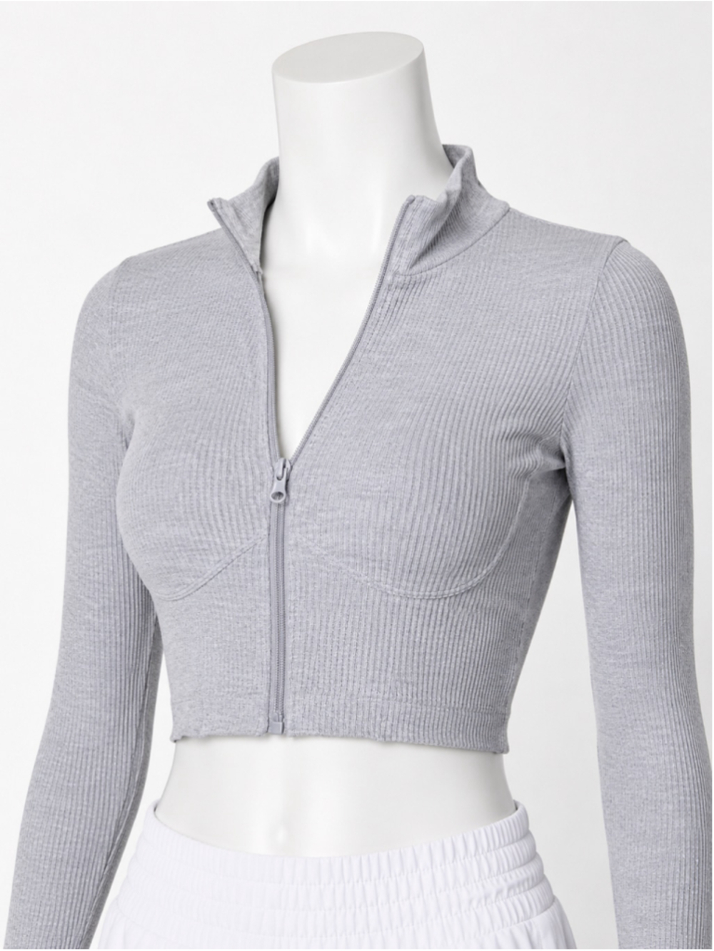 Forever 21 Active Heather Gray Cropped Zip-Up Jacket – Size M - Picture 2 of 9